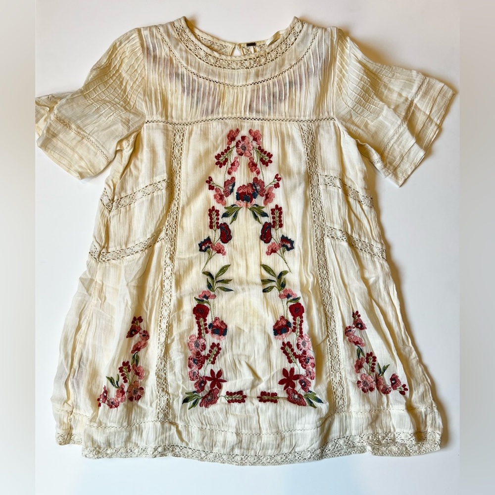 Cream Embroidered Free People Mini Dress